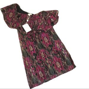 New!  WAYF Burgundy Floral One Shoulder Dress